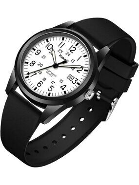 Men's Black Comfortable Silicone Strap Unisex Military Sport Analog Casual Watch